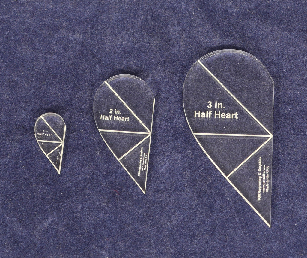 Half Heart Template 3 Piece Set. 1, 2, 3 Inches- Clear 1/8 Inch Thick ...