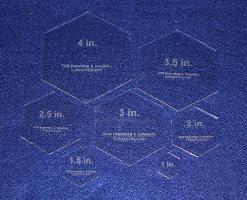 Hexagon Quilting Template Set, 5 inch, 6 inch, 7 inch, 8 inch with 1/4 inch Seam Allowance