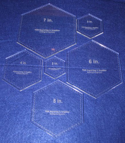 Hexagon Quilting Template Set, 5 inch, 6 inch, 7 inch, 8 inch with 1/4 inch Seam Allowance